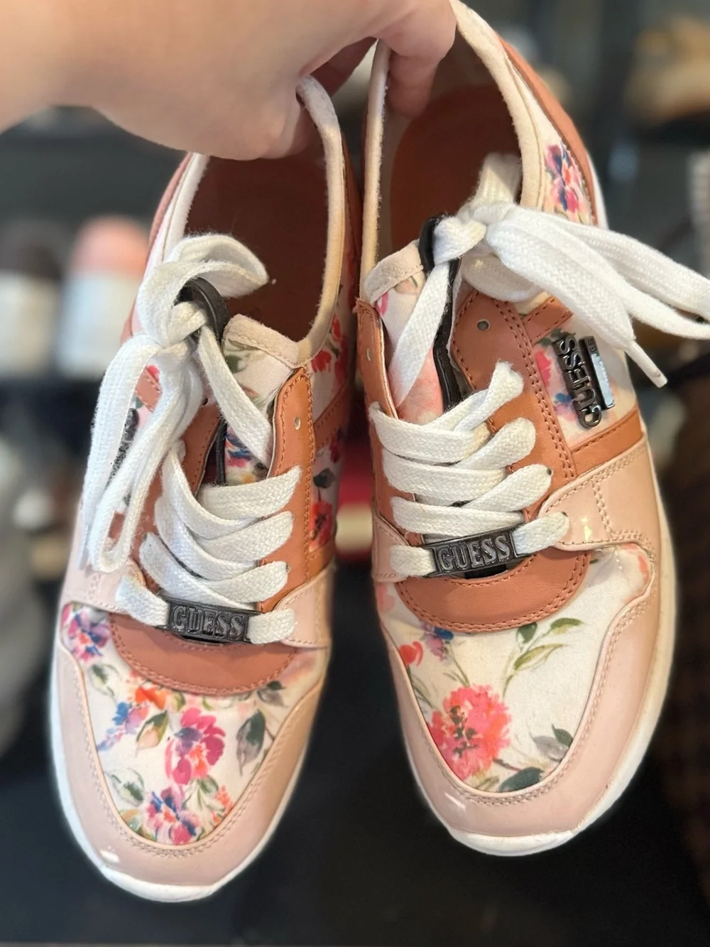 GUESS Women's Pink Floral Lace-Up Sneakers